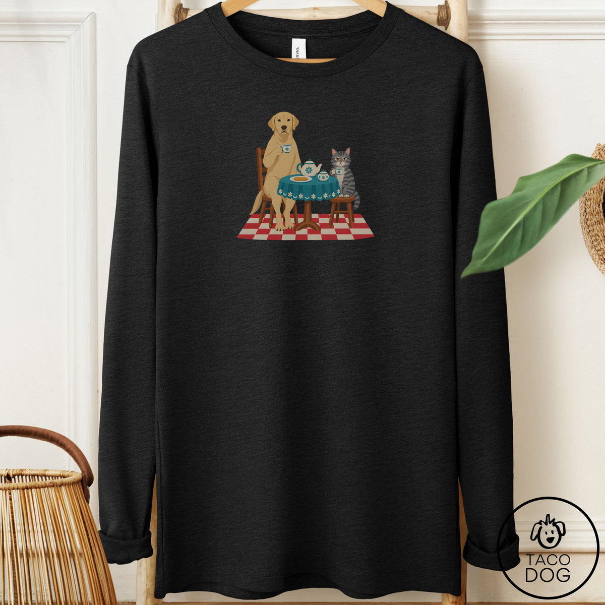 Labrador Retriever Tea With The Enemy Long Sleeve Tee Black Heather Taco-Dog