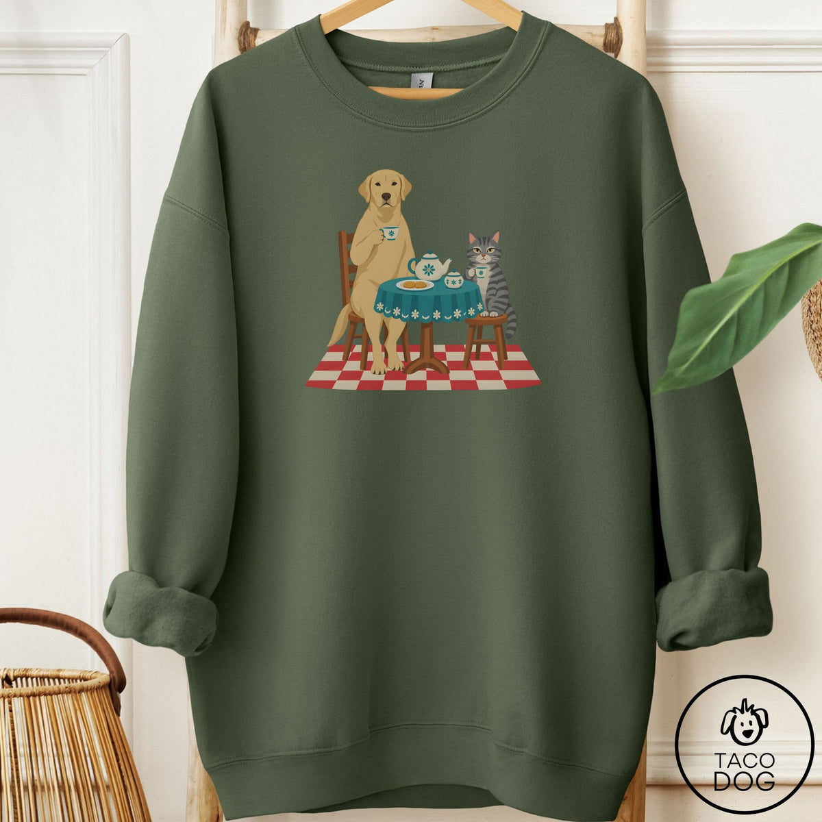 Labrador Retriever Tea With The Enemy Sweatshirt Military Green Taco-Dog