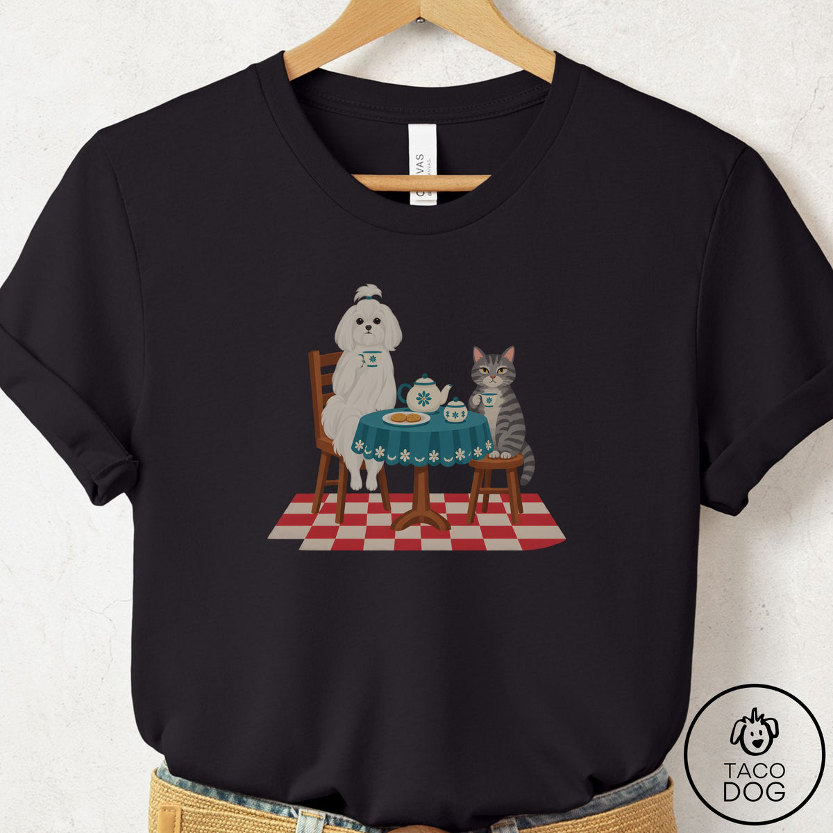 Maltese Tea With The Enemy T-Shirt Black Taco-Dog