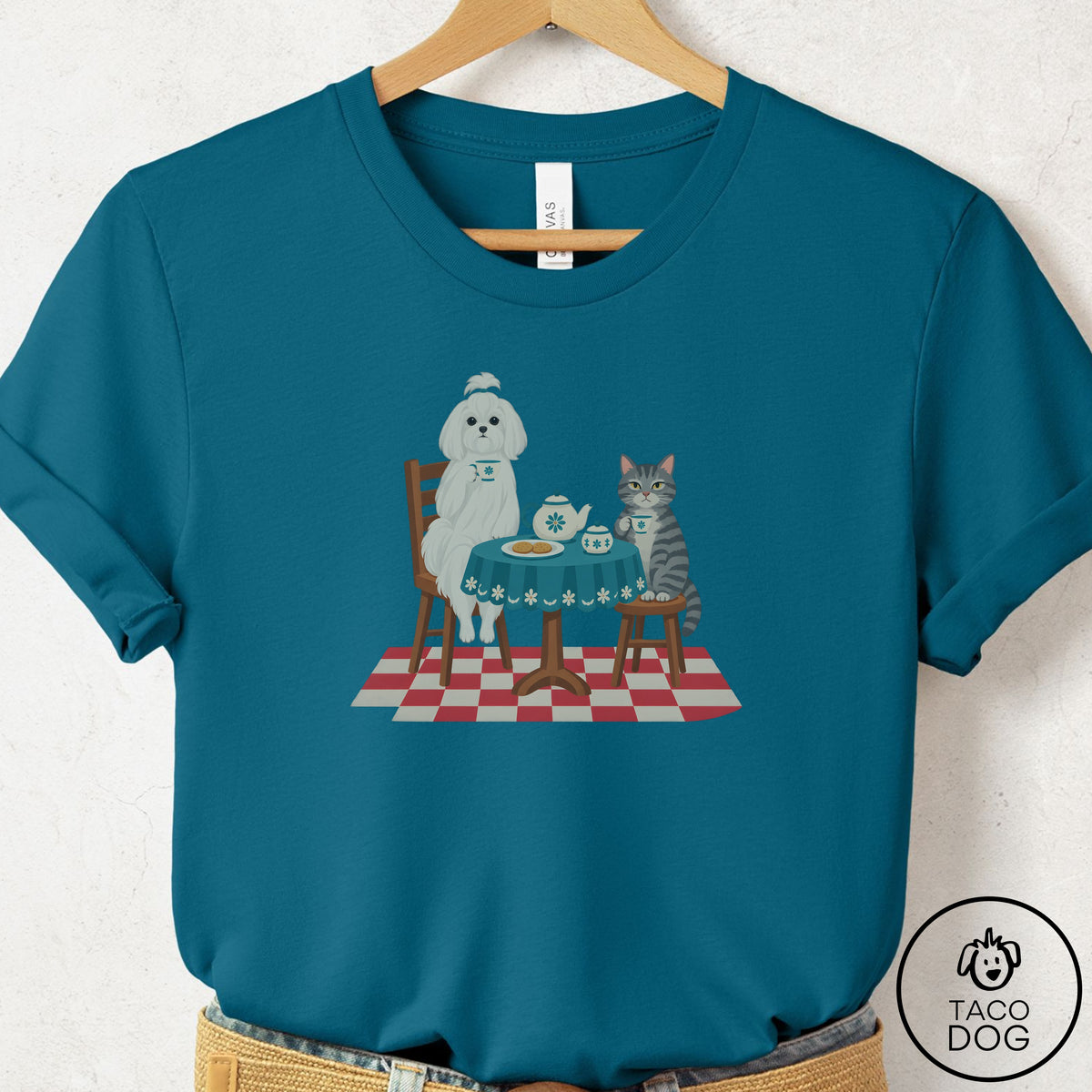 Maltese Tea With The Enemy T-Shirt Deep Teal Taco-Dog