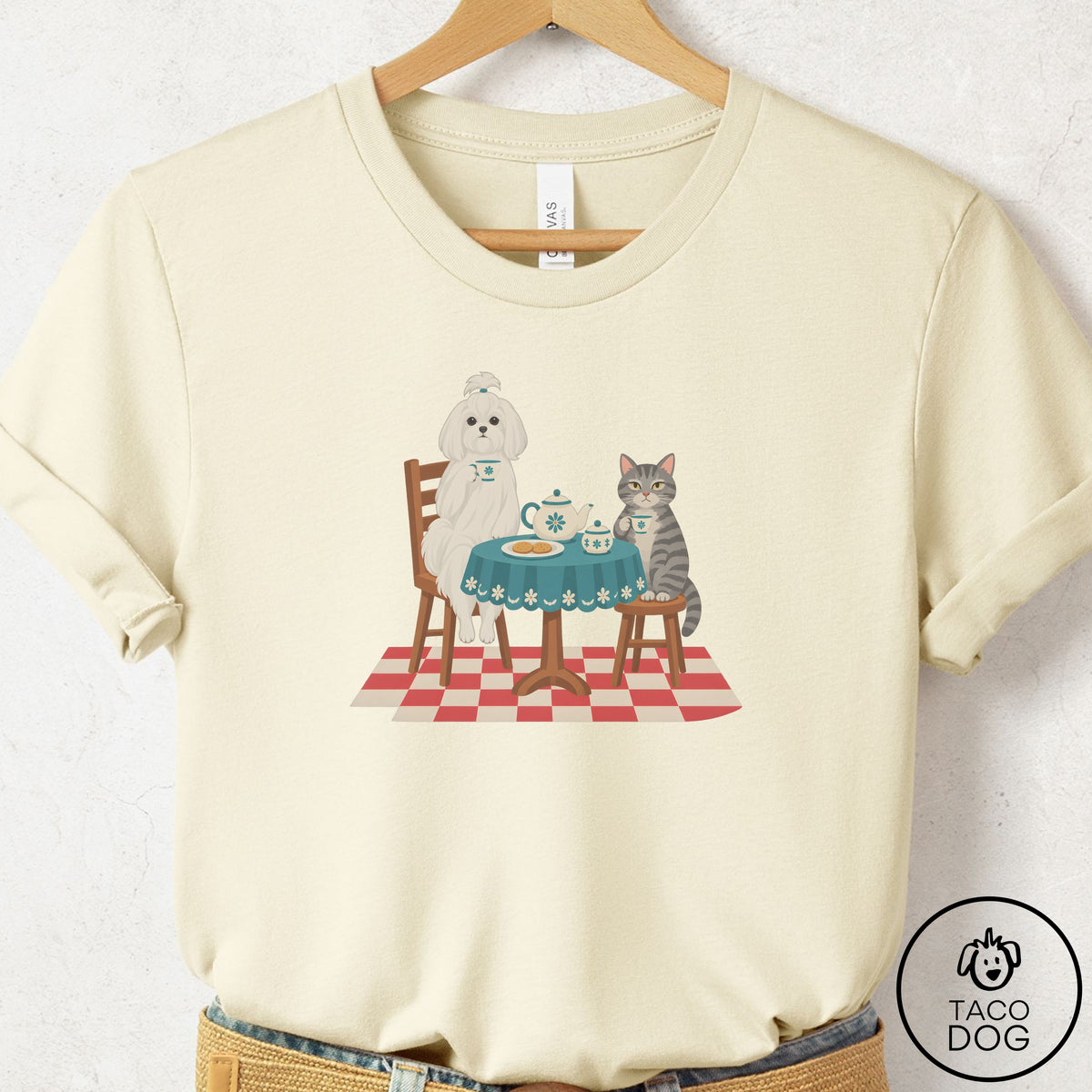 Maltese Tea With The Enemy T-Shirt Natural Taco-Dog