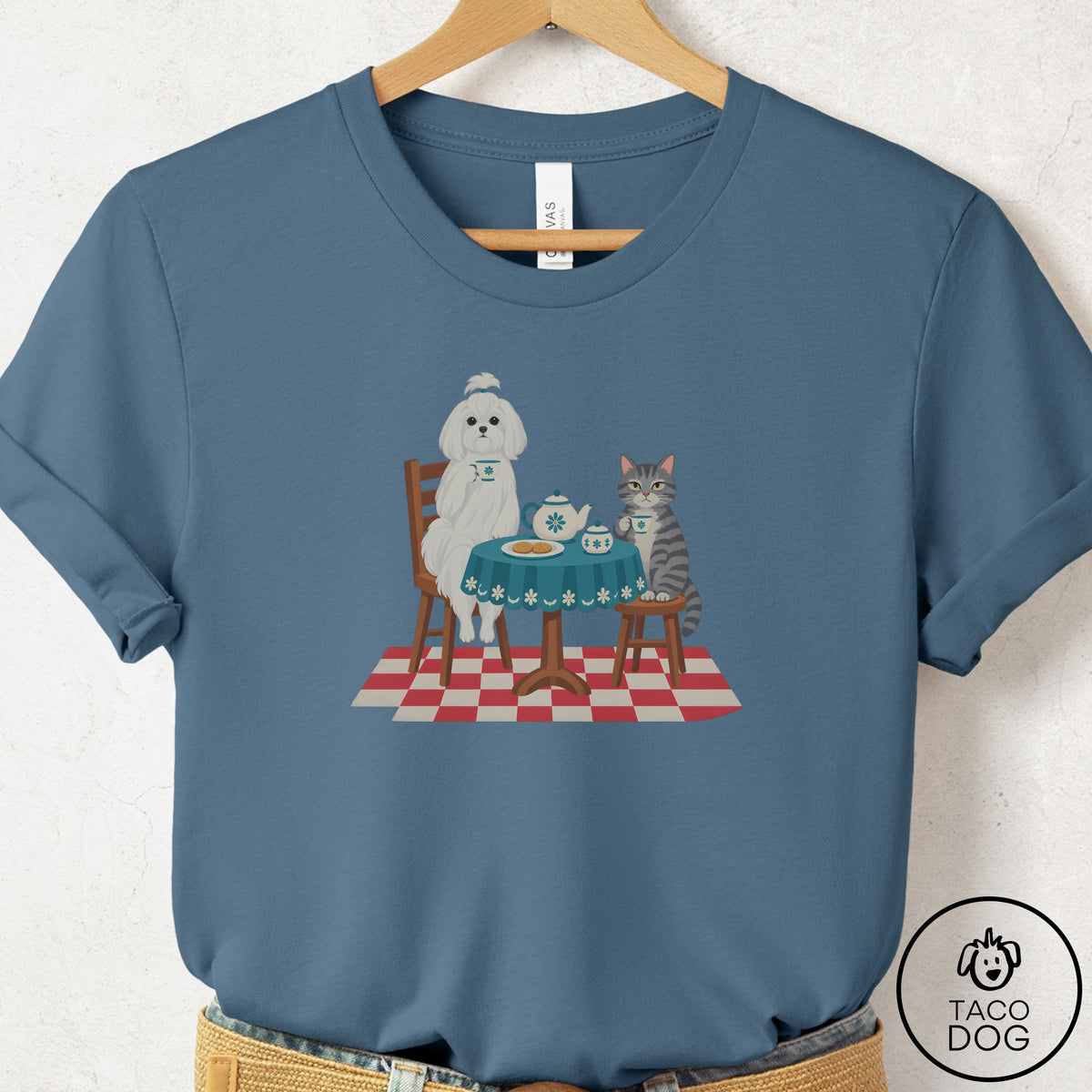 Maltese Tea With The Enemy T-Shirt Steel Blue Taco-Dog