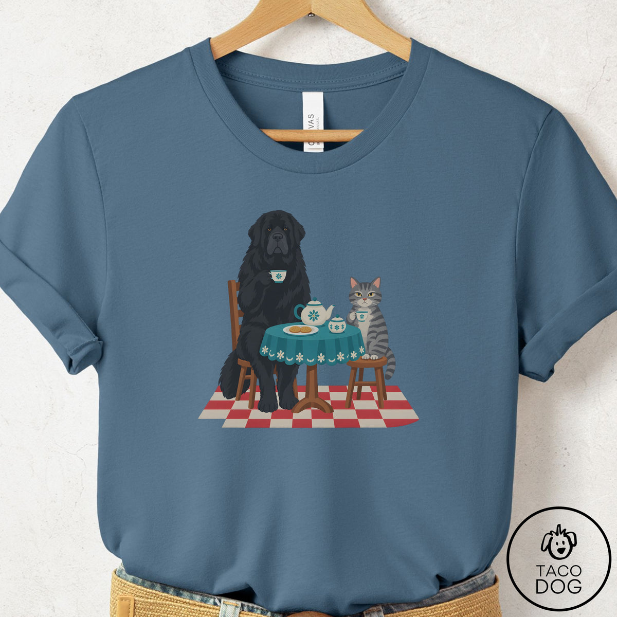Newfoundland Tea With The Enemy T-Shirt Steel Blue Taco-Dog