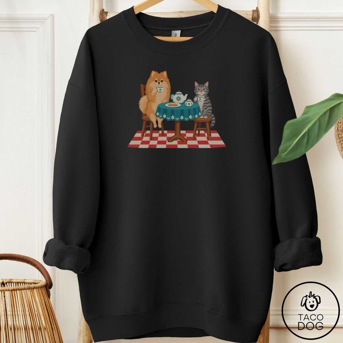 Pomeranian Tea With The Enemy Sweatshirt Black Taco-Dog