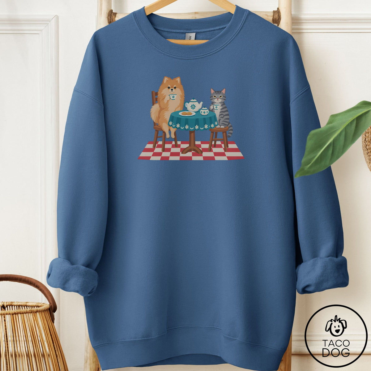 Pomeranian Tea With The Enemy Sweatshirt Indigo Blue Taco-Dog