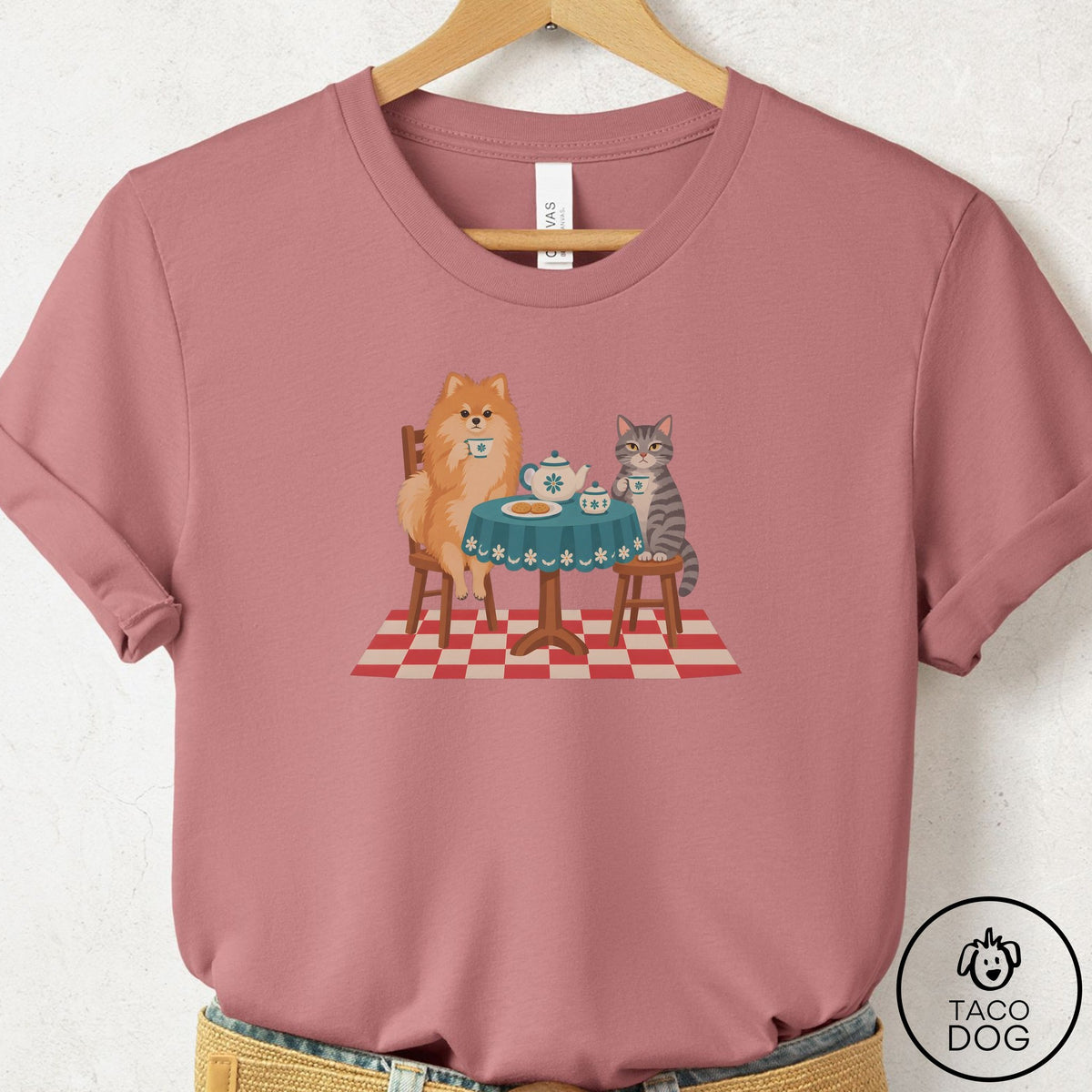 Pomeranian Tea With The Enemy T-Shirt Mauve Taco-Dog