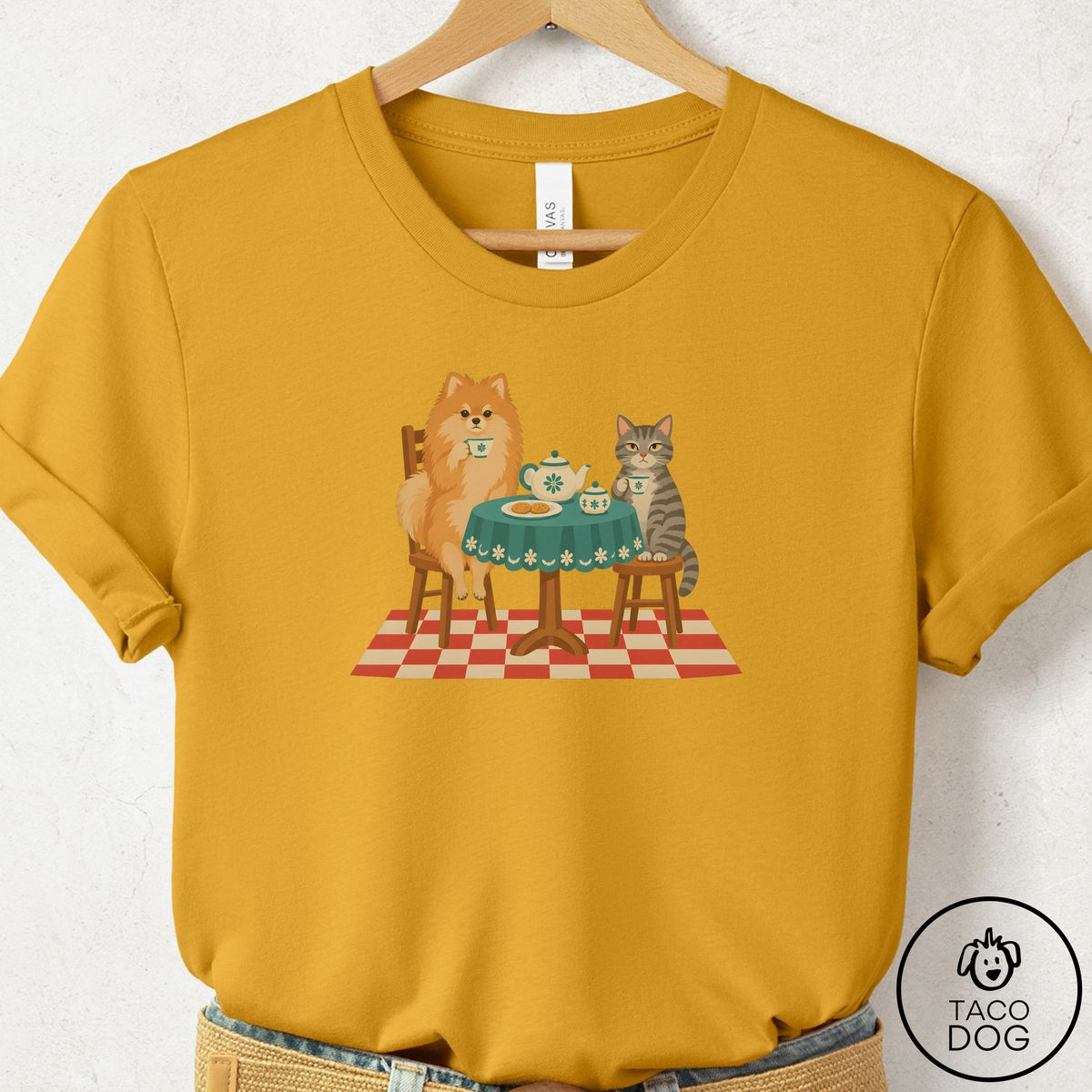 Pomeranian Tea With The Enemy T-Shirt Mustard Taco-Dog