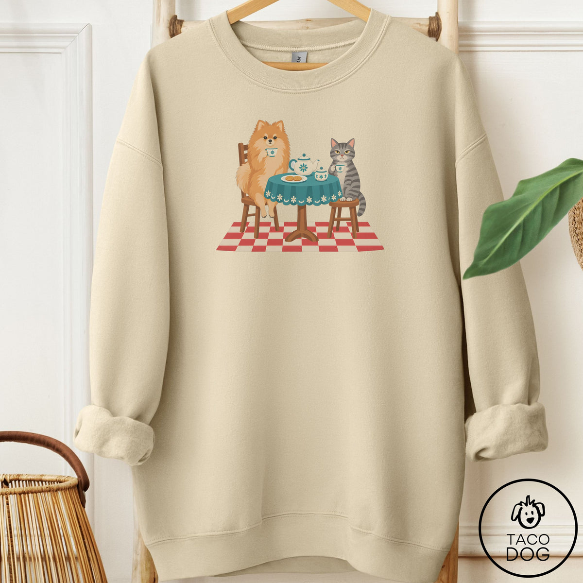 Pomeranian Tea With The Enemy Sweatshirt Sand Taco-Dog