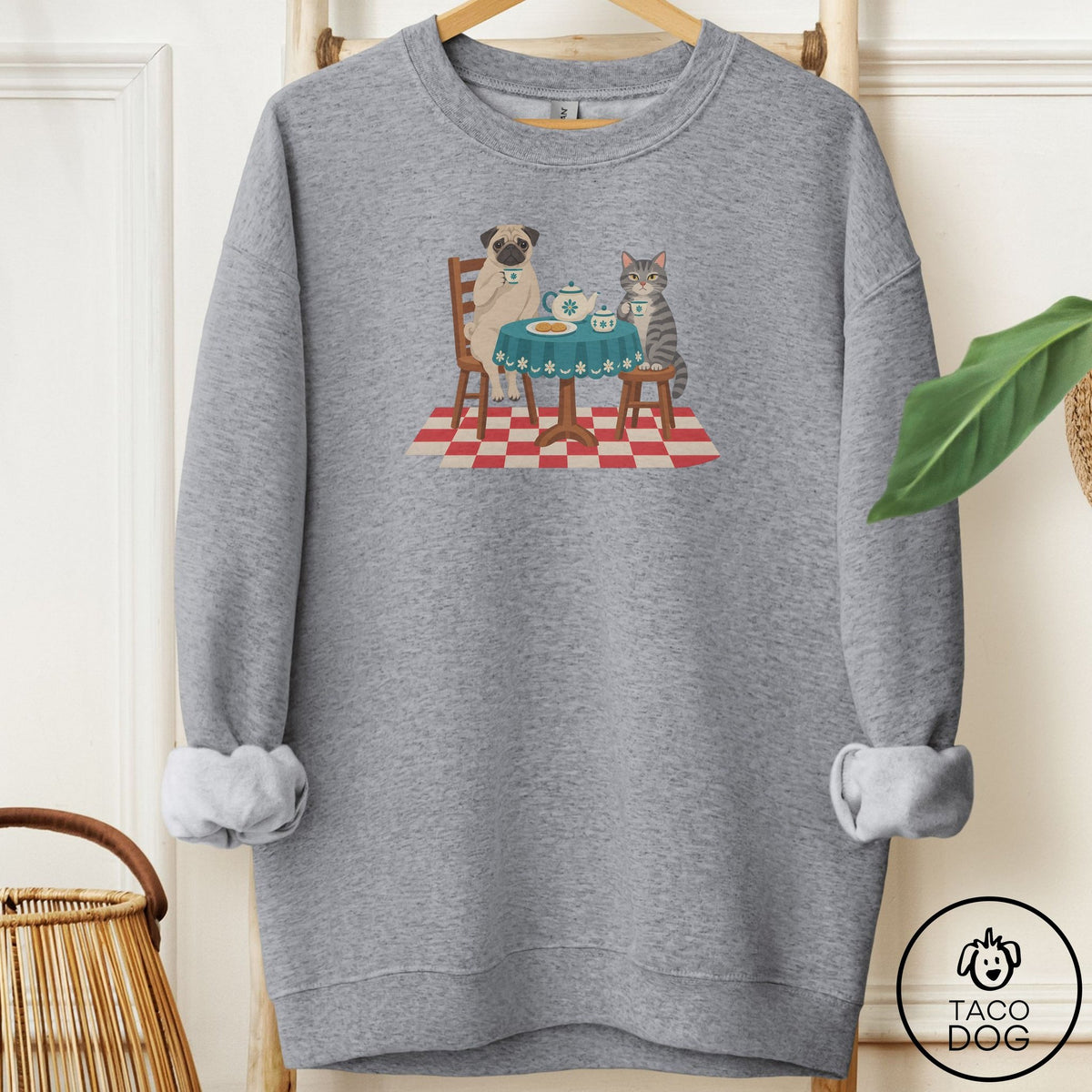 Pug Tea With The Enemy Sweatshirt Graphite Heather Taco-Dog