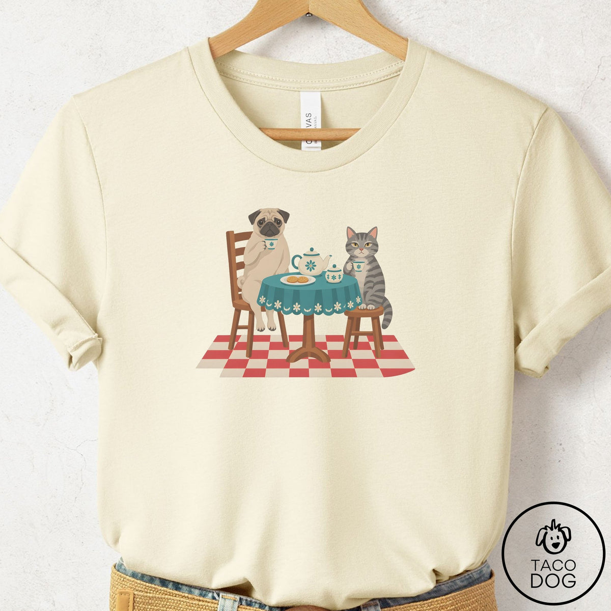 Pug Tea With The Enemy T-Shirt Natural Taco-Dog