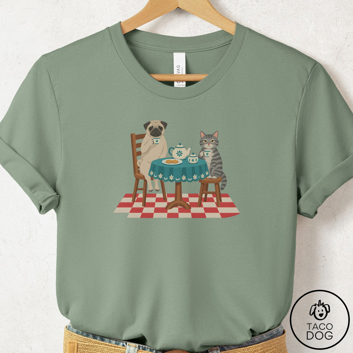 Pug Tea With The Enemy T-Shirt Sage Taco-Dog