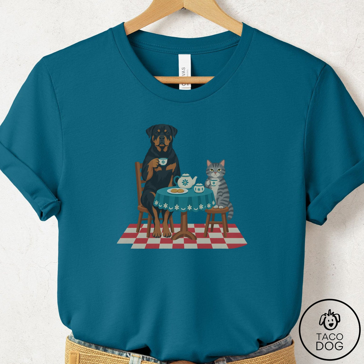 Rottweiler Tea With The Enemy T-Shirt Deep Teal Taco-Dog