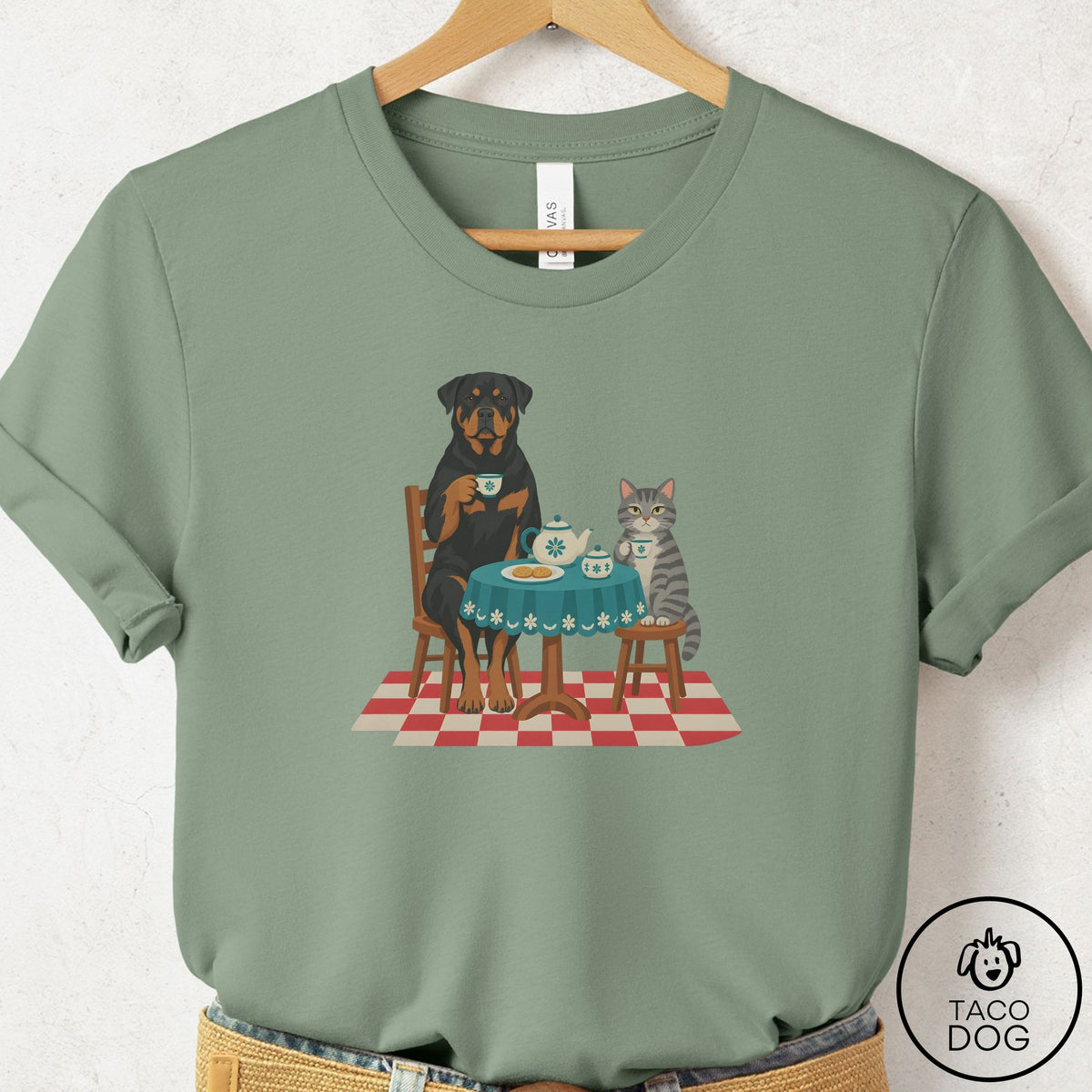 Rottweiler Tea With The Enemy T-Shirt Sage Taco-Dog