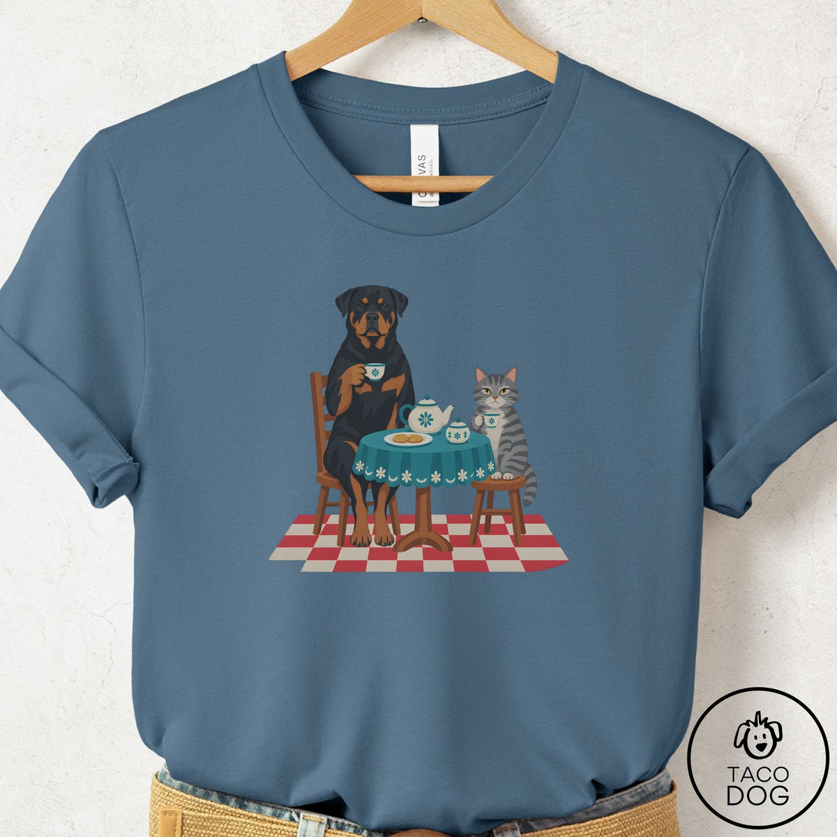 Rottweiler Tea With The Enemy T-Shirt Steel Blue Taco-Dog