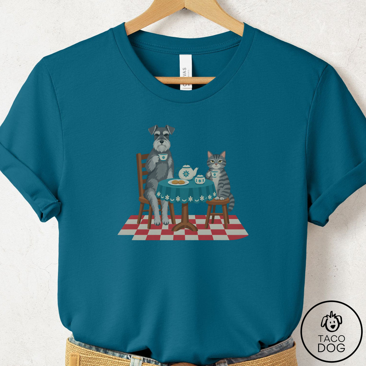 Schnauzer Tea With The Enemy T-Shirt Deep Teal Taco-Dog