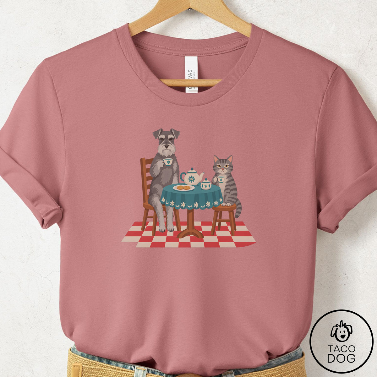 Schnauzer Tea With The Enemy T-Shirt Mauve Taco-Dog