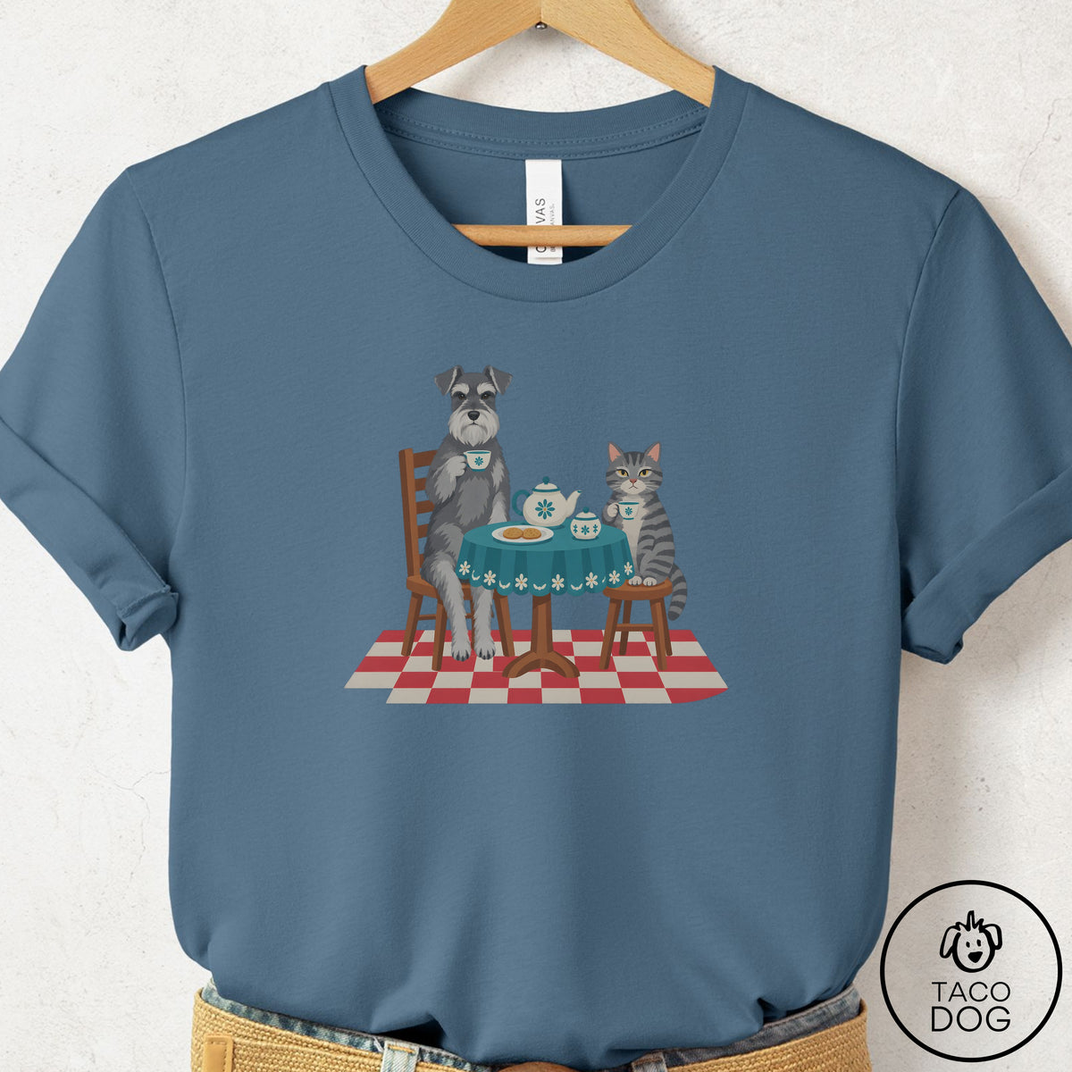 Schnauzer Tea With The Enemy T-Shirt Steel Blue Taco-Dog