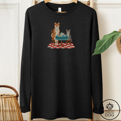 Shiba Inu Tea With The Enemy Long Sleeve Tee Black Heather Taco-Dog