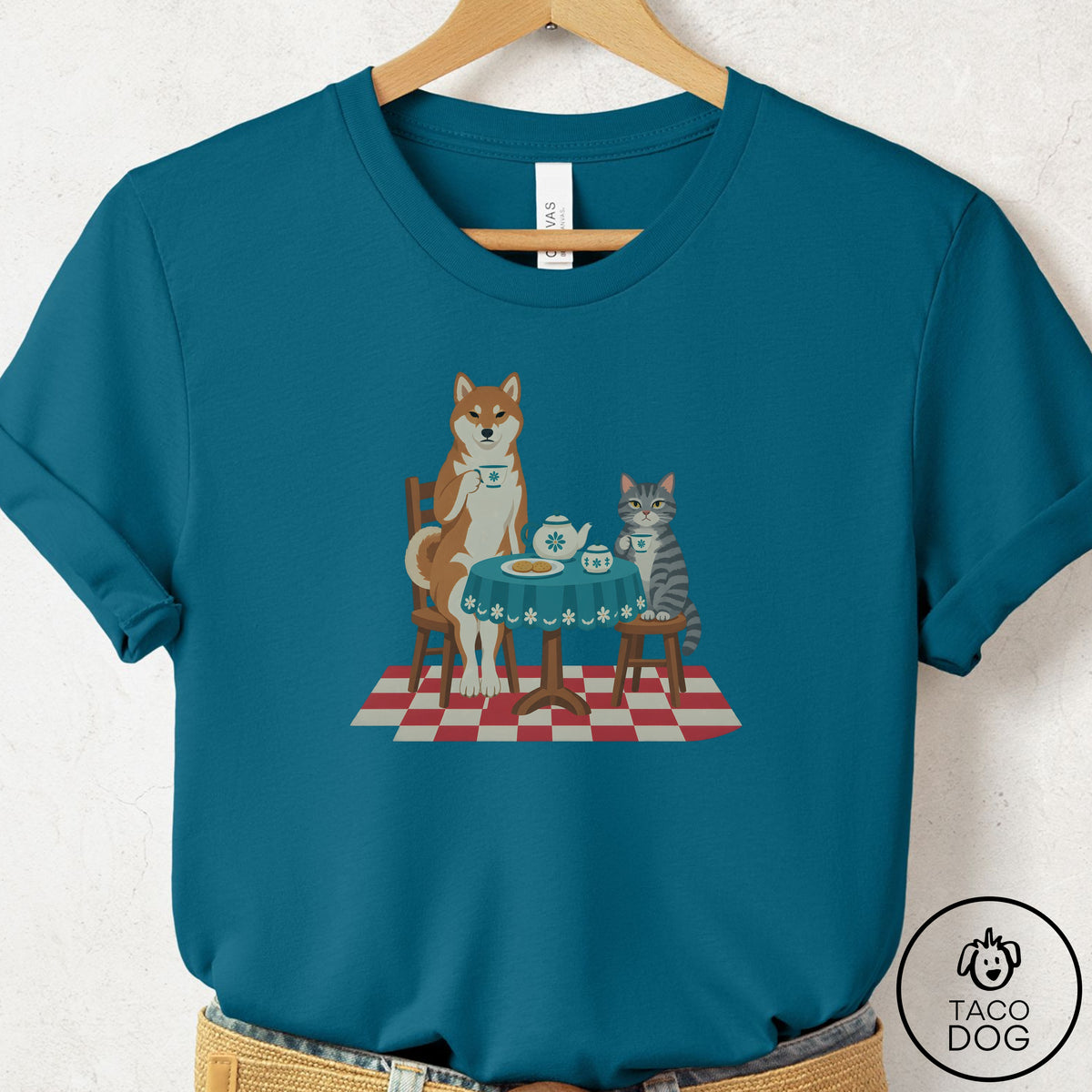 Shiba Inu Tea With The Enemy T-Shirt Deep Teal Taco-Dog