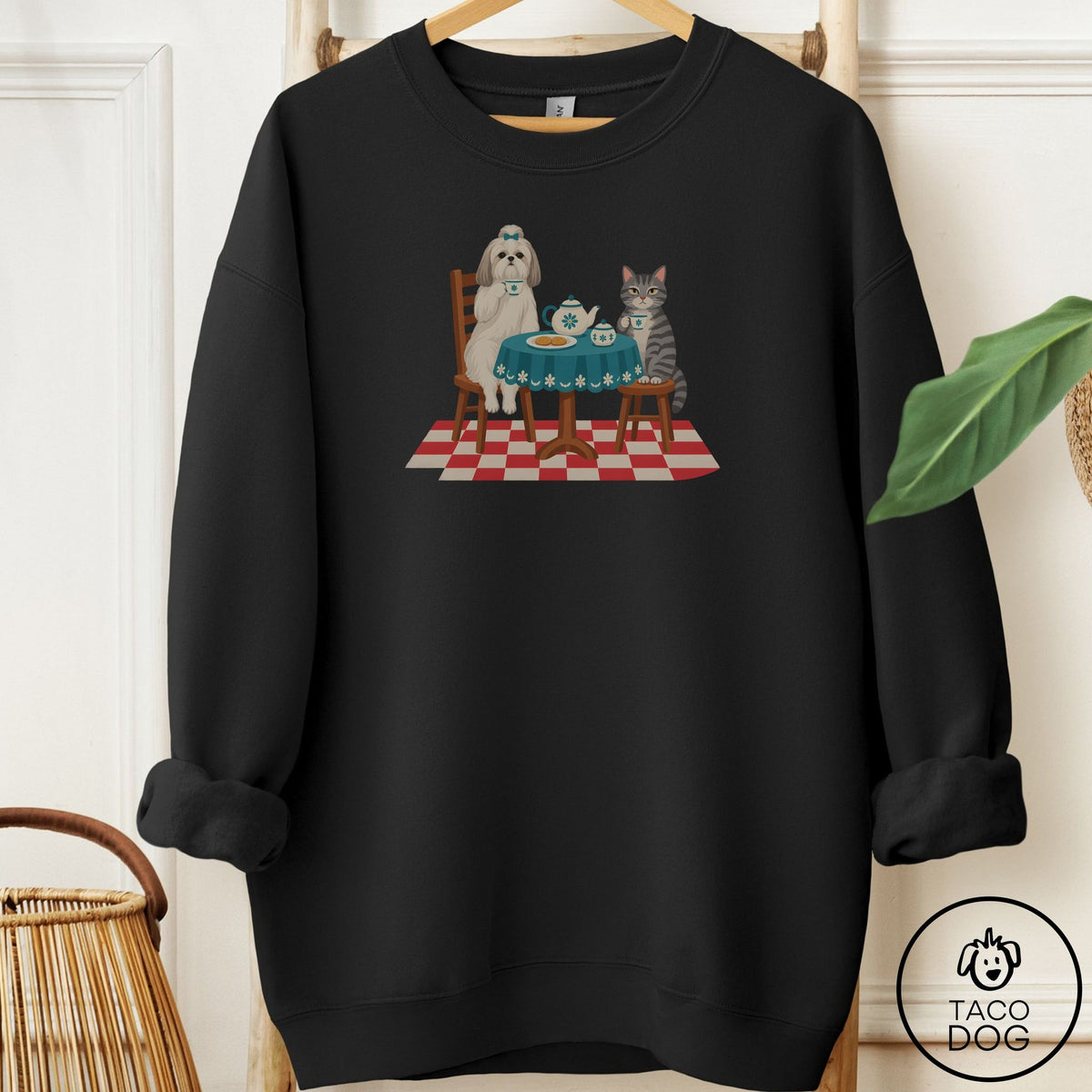 Shih Tzu Tea With The Enemy Sweatshirt Black Taco-Dog