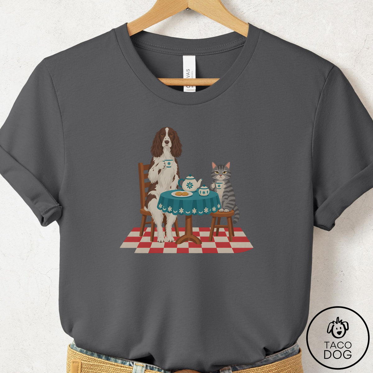 Springer Spaniel Tea With The Enemy T-Shirt Asphalt Taco-Dog