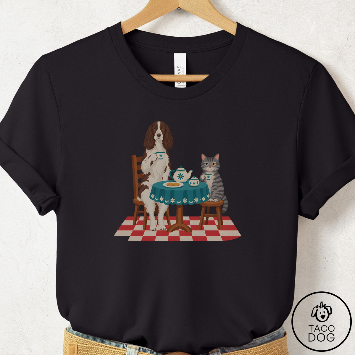 Springer Spaniel Tea With The Enemy T-Shirt Black Taco-Dog
