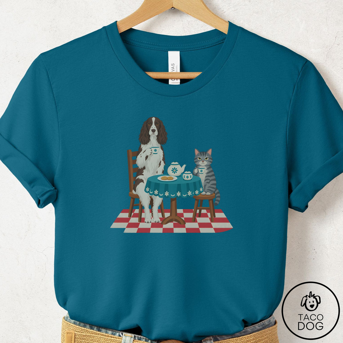 Springer Spaniel Tea With The Enemy T-Shirt Deep Teal Taco-Dog