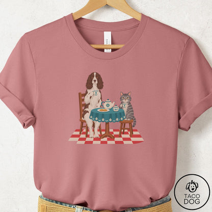 Springer Spaniel Tea With The Enemy T-Shirt Mauve Taco-Dog