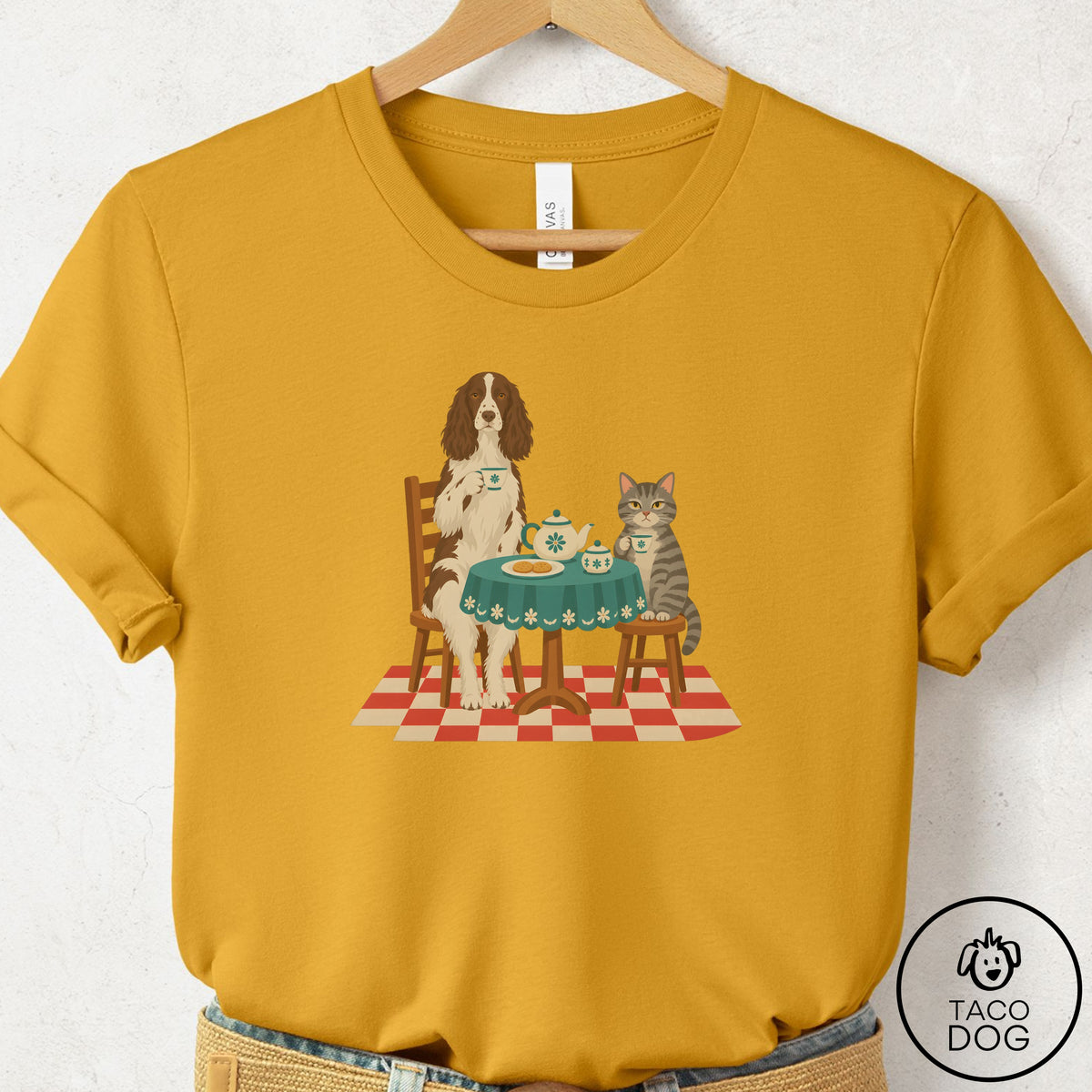 Springer Spaniel Tea With The Enemy T-Shirt Mustard Taco-Dog