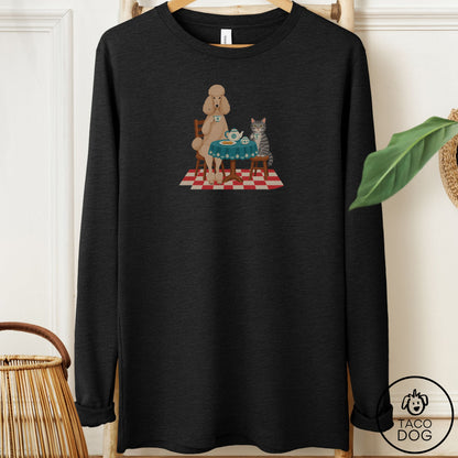 Poodle Tea With The Enemy Long Sleeve Tee Black Heather Taco-Dog