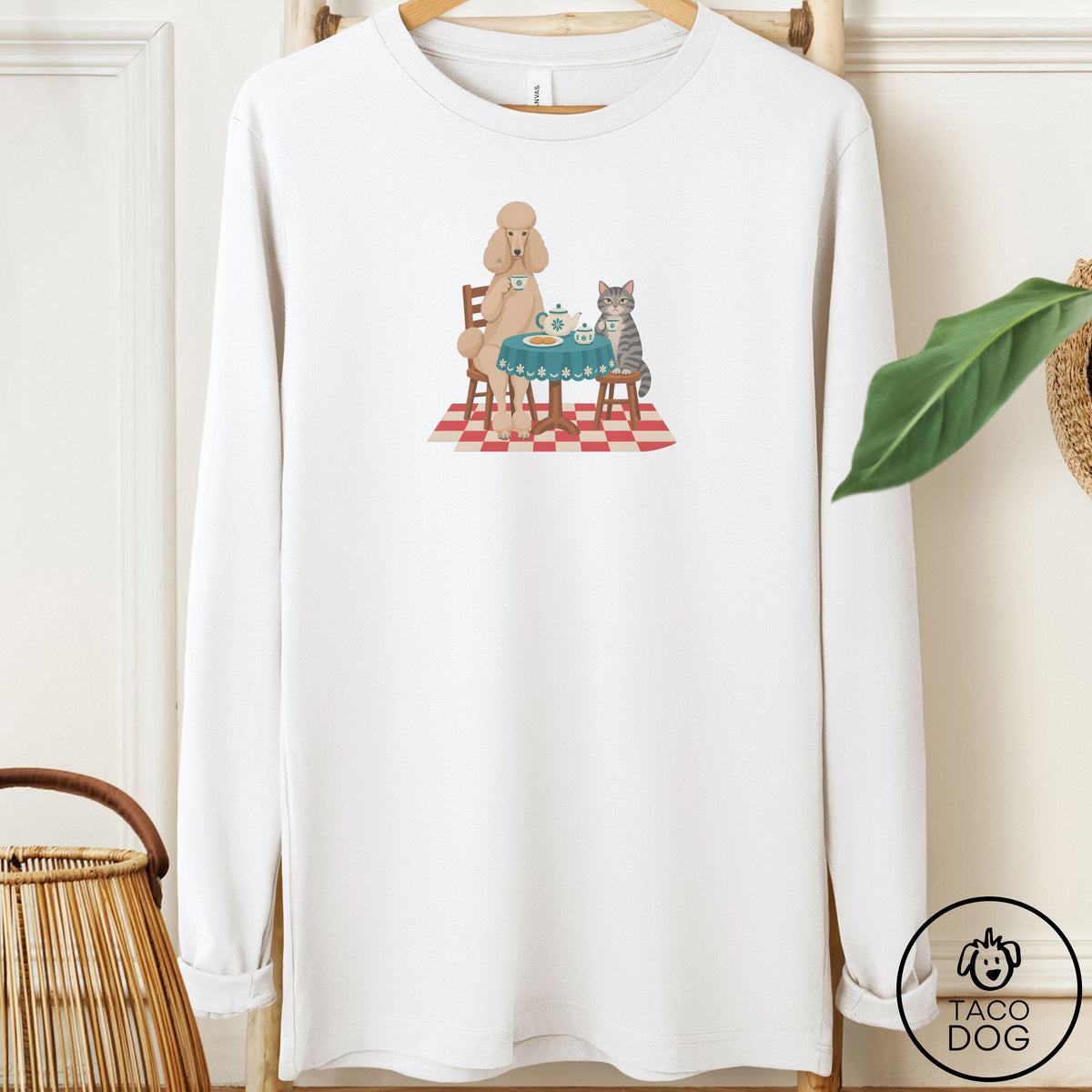 Poodle Tea With The Enemy Long Sleeve Tee White Taco-Dog