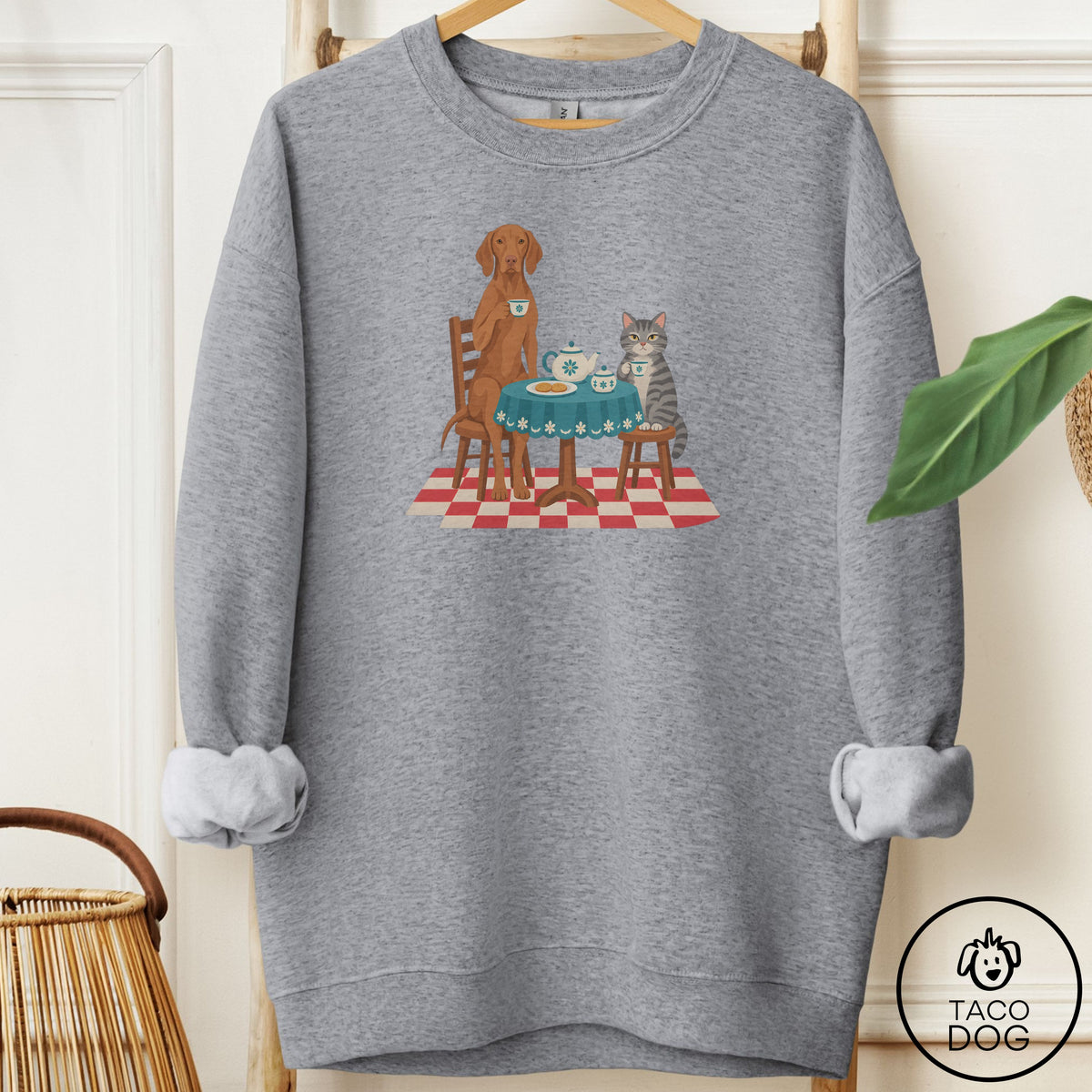 Vizsla Tea With The Enemy Sweatshirt Graphite Heather Taco-Dog