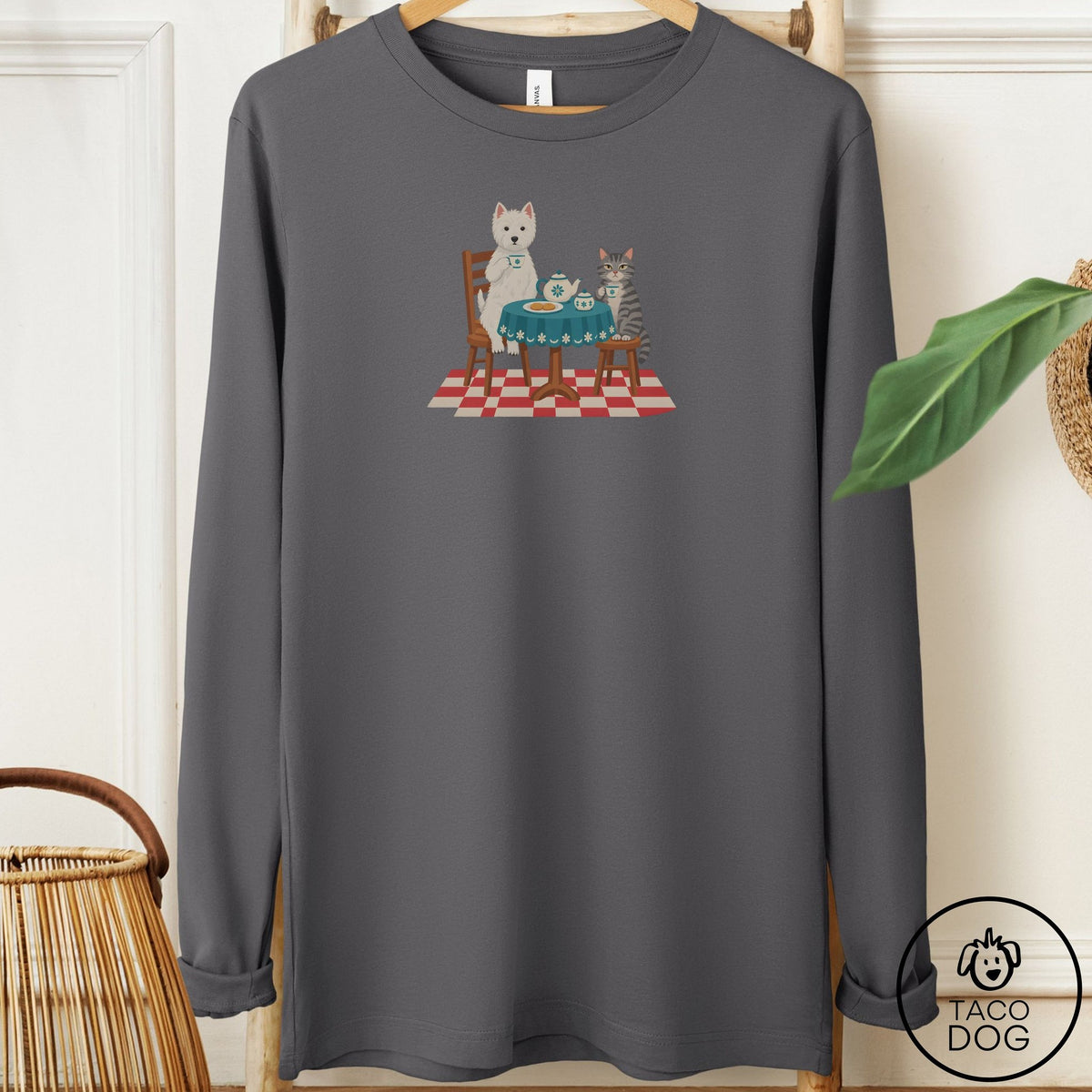 Westie Tea With The Enemy Long Sleeve Tee Asphalt Taco-Dog