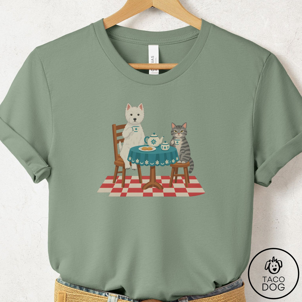 Westie Tea With The Enemy T-Shirt Sage Taco-Dog
