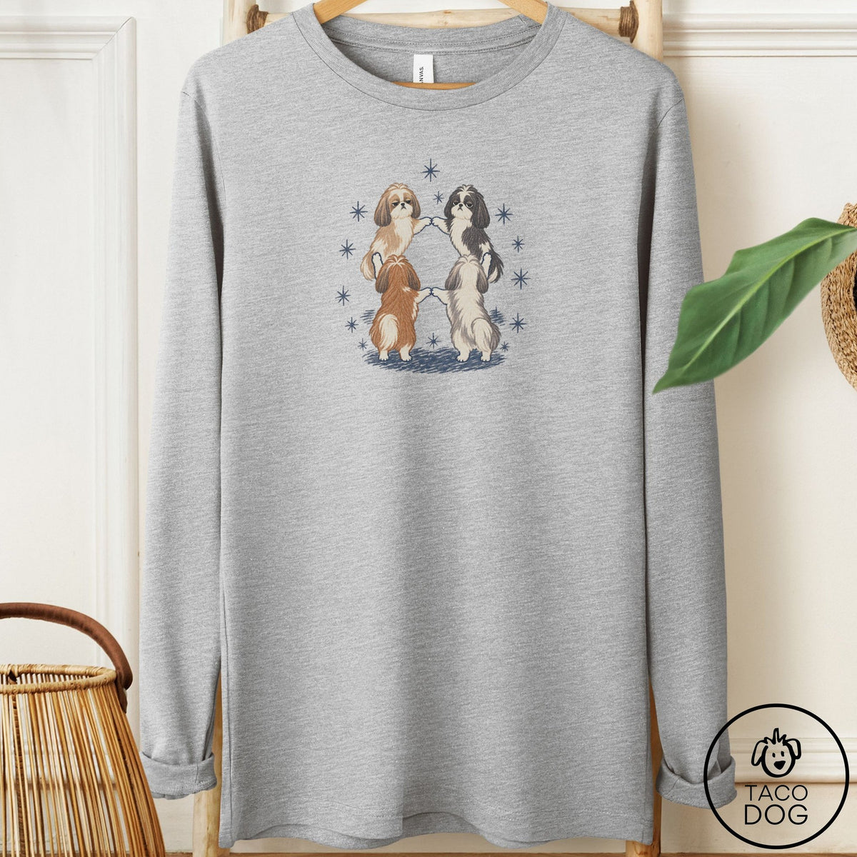 Shih Tzu The Ritual Long Sleeve Tee Athletic Heather Taco-Dog