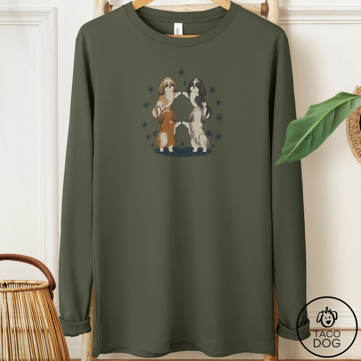 Shih Tzu The Ritual Long Sleeve Tee Military Green Taco-Dog