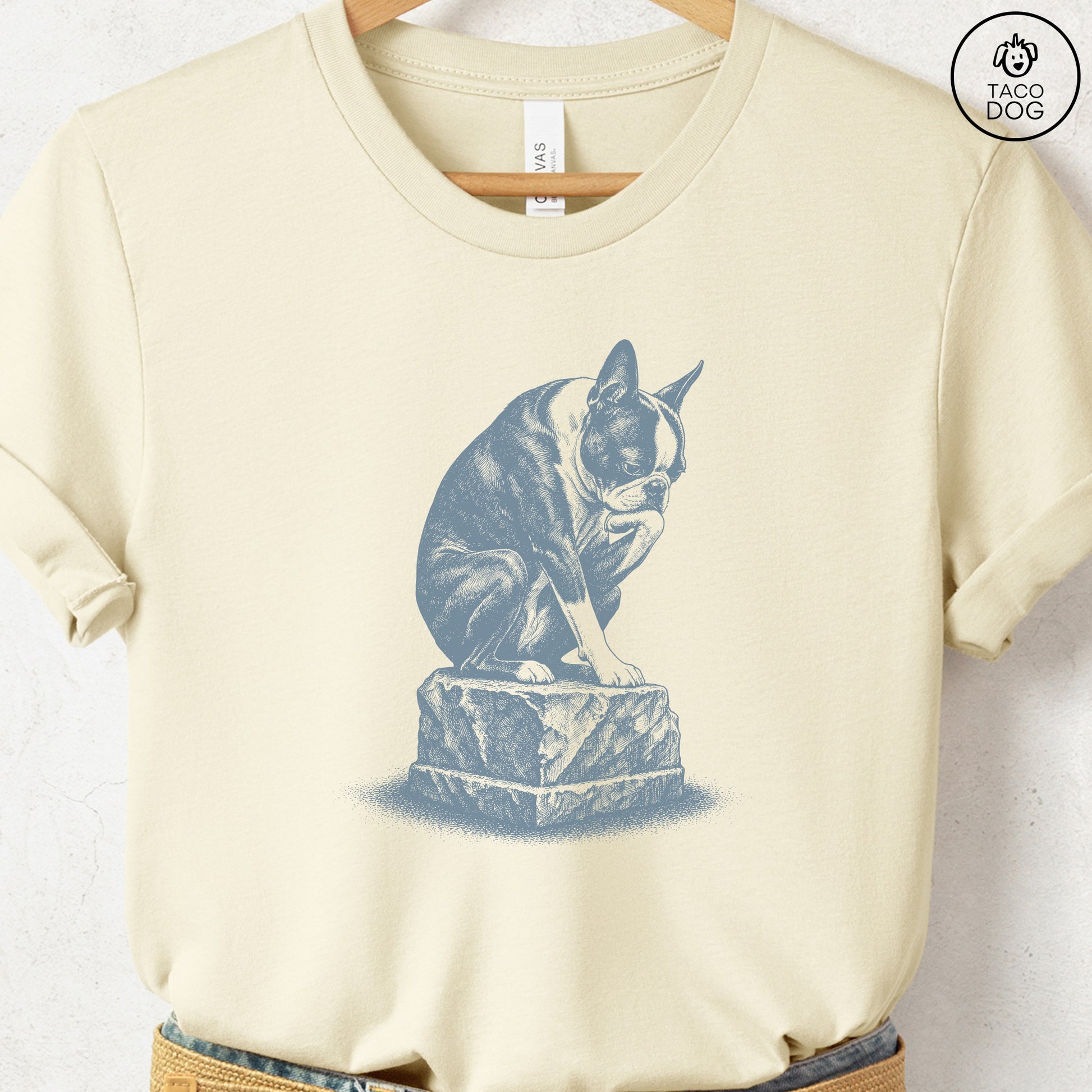 Boston Terrier Thinker T-Shirt Natural S Taco-Dog