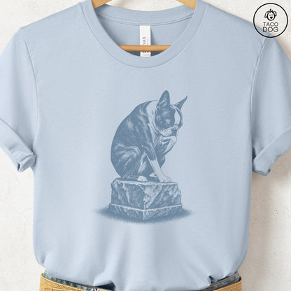 Boston Terrier Thinker T-Shirt Light Blue S Taco-Dog