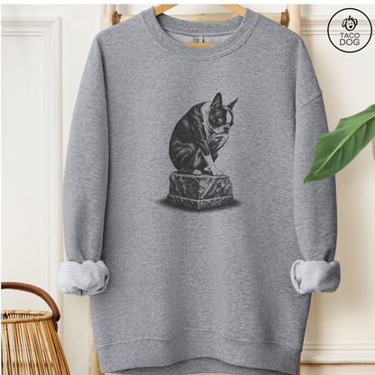 Boston Terrier Thinker Sweatshirt Graphite Heather M Taco-Dog