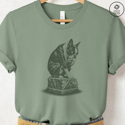 Boston Terrier Thinker T-Shirt Sage S Taco-Dog