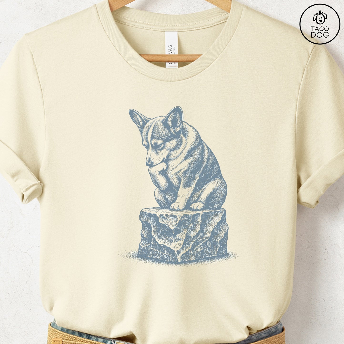 Corgi Thinker T-Shirt Natural S Taco-Dog