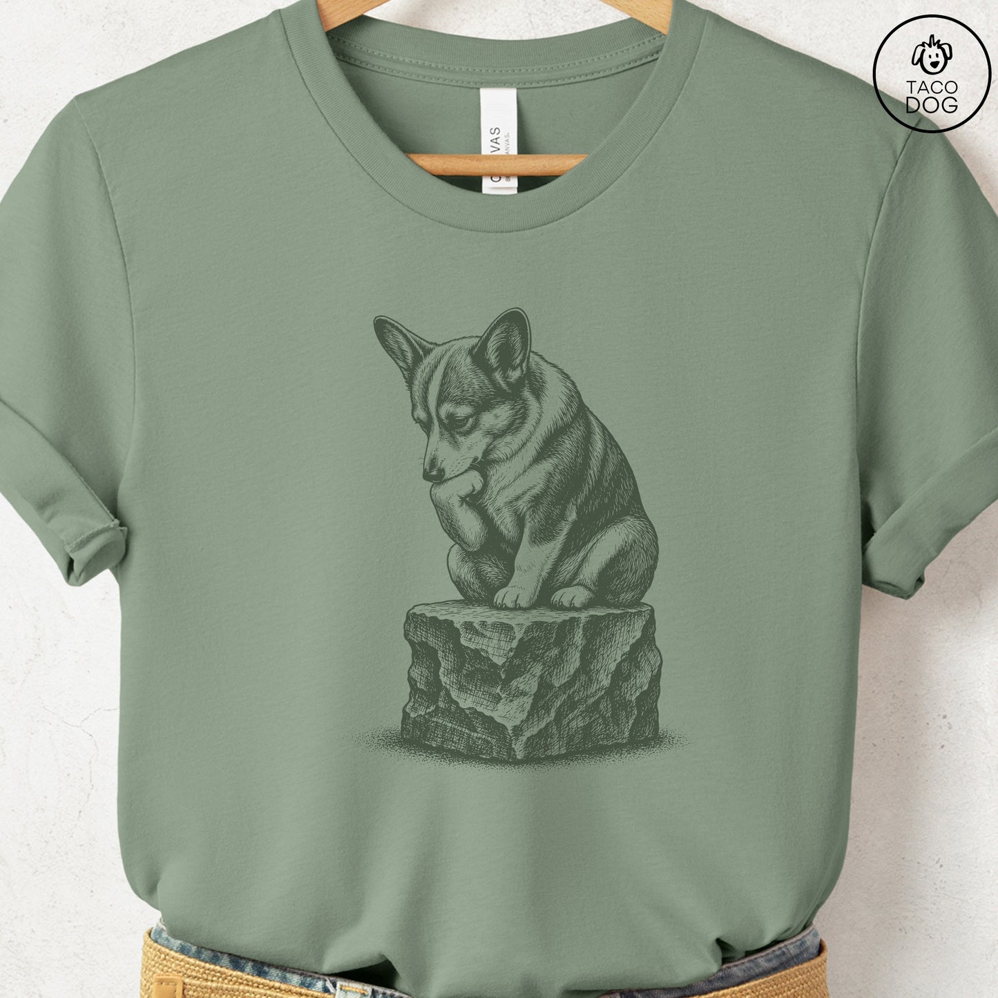 Corgi Thinker T-Shirt Sage S Taco-Dog