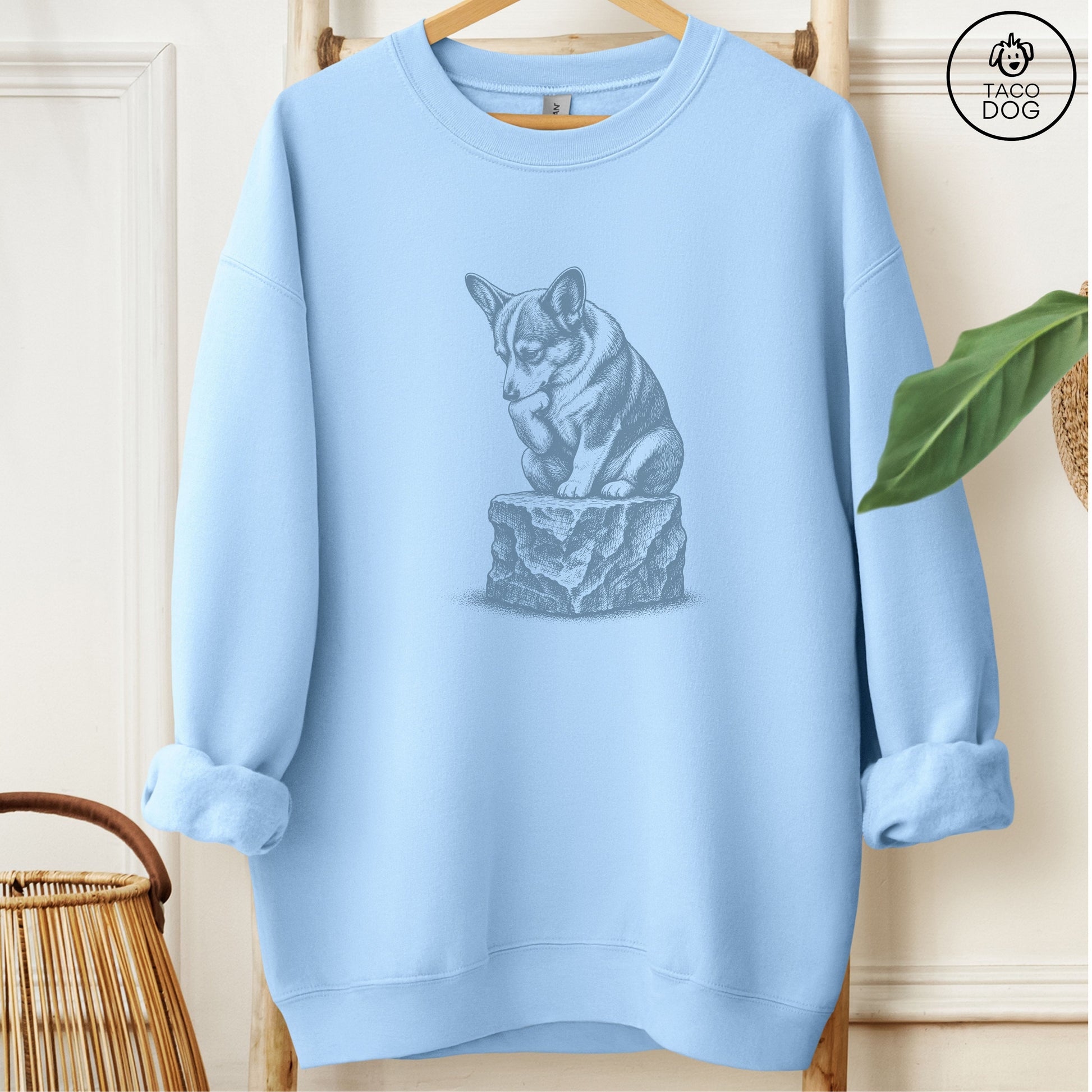 Corgi Thinker Sweatshirt Light Blue M Taco-Dog