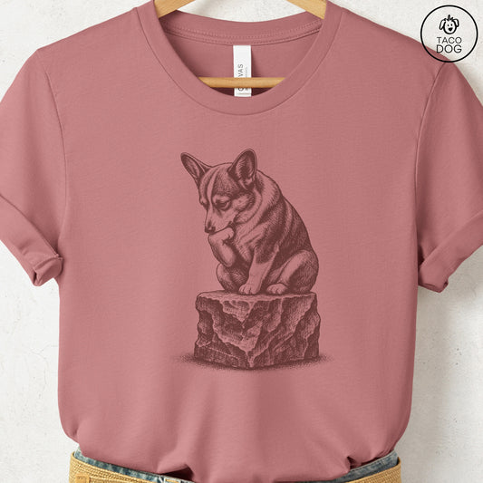 Corgi Thinker T-Shirt Heather Mauve Taco-Dog