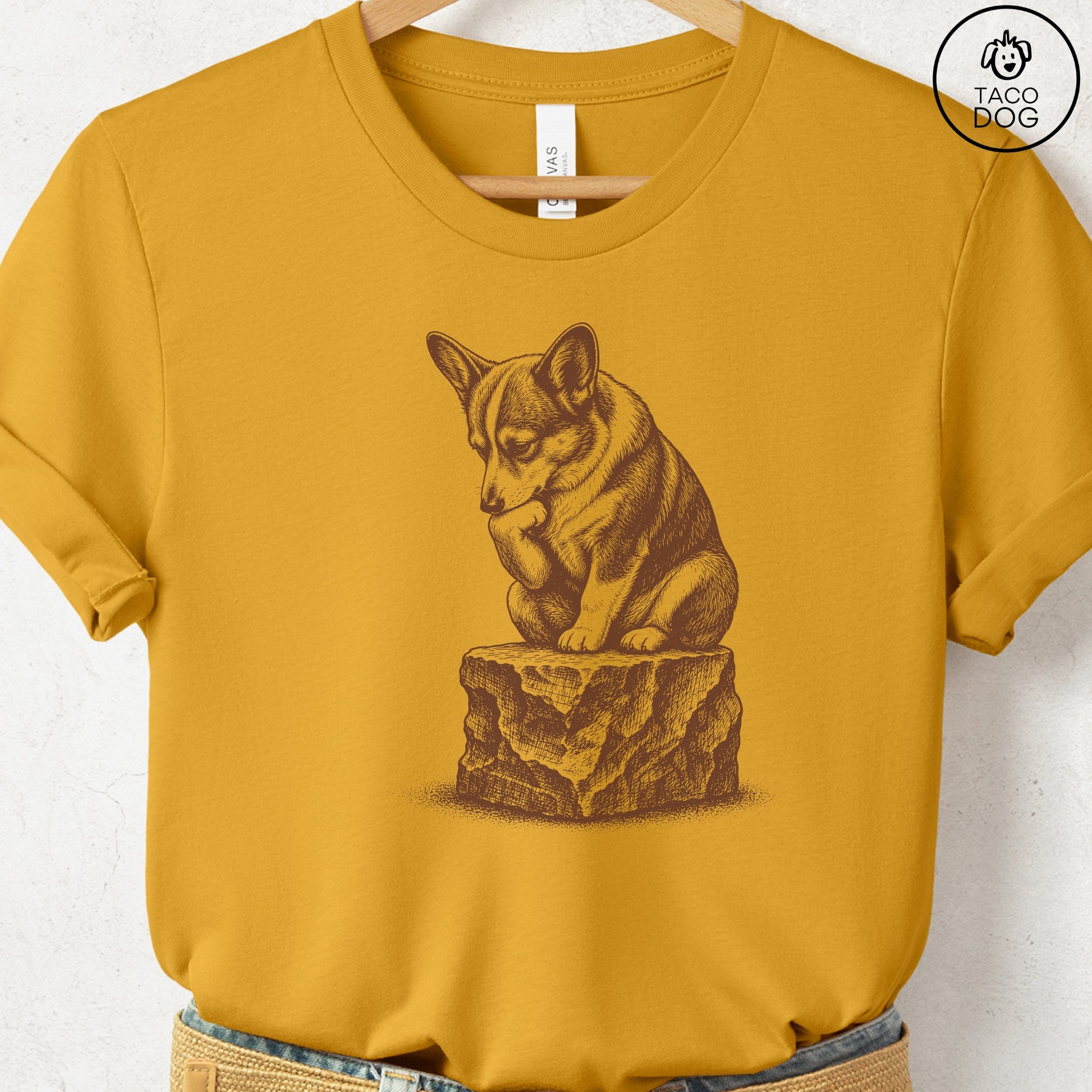 Corgi Thinker T-Shirt Mustard S Taco-Dog