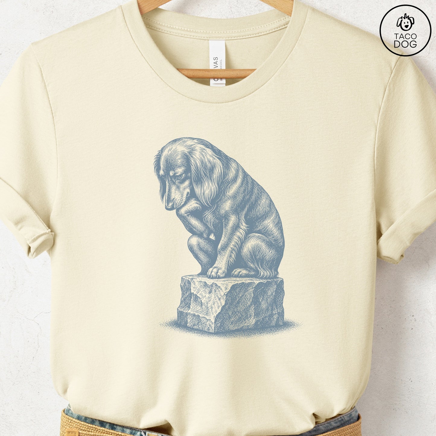 Dachshund Thinker T-Shirt Natural S Taco-Dog