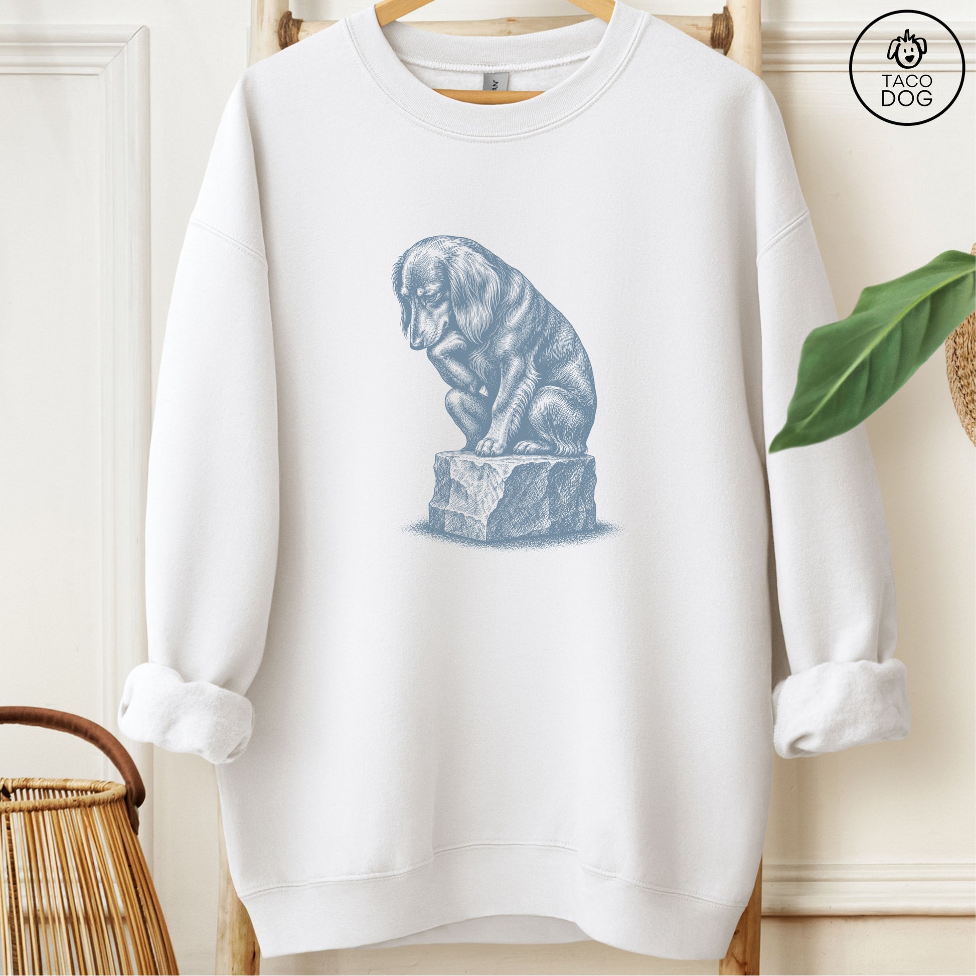 Dachshund Thinker Sweatshirt White M Taco-Dog