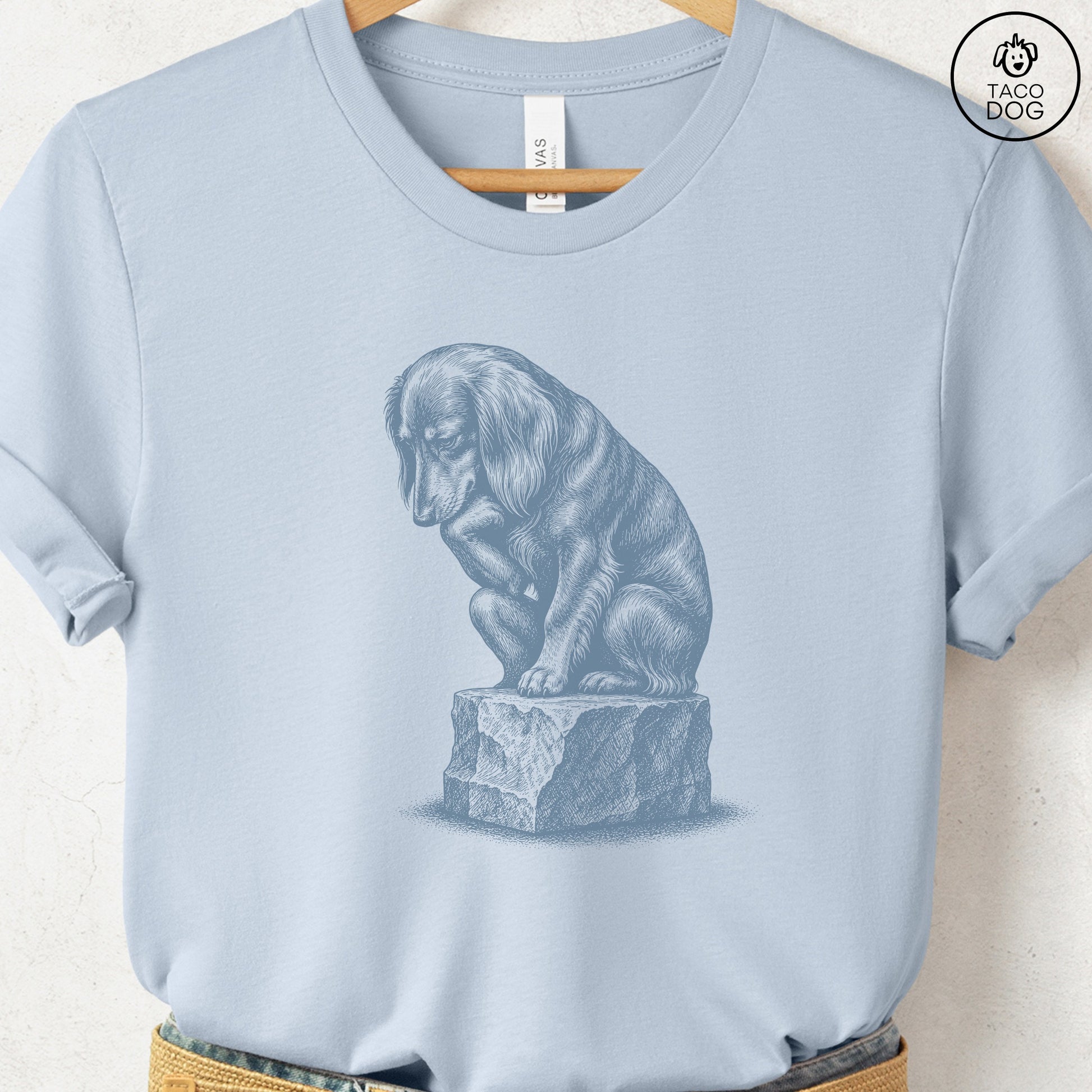 Dachshund Thinker T-Shirt Light Blue S Taco-Dog