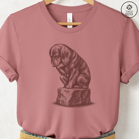 Dachshund Thinker T-Shirt Heather Mauve Taco-Dog