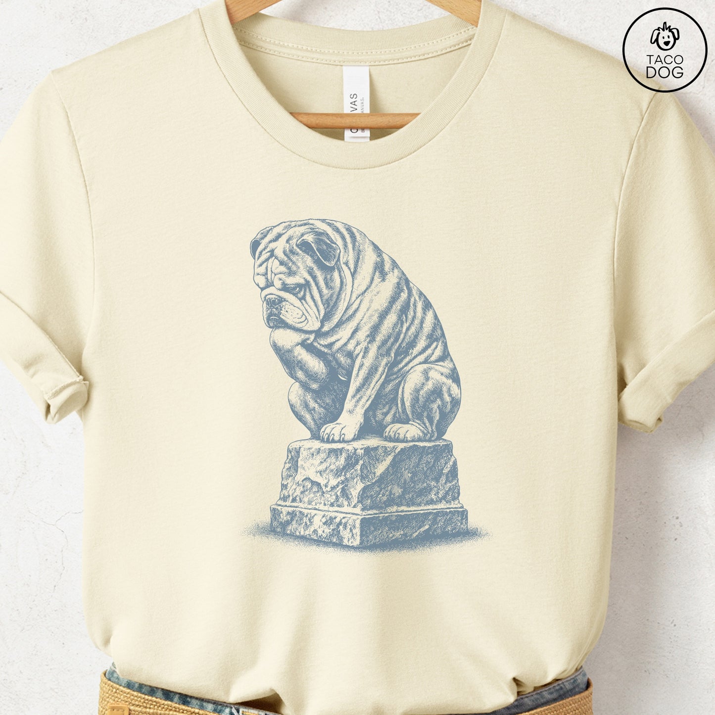 English Bulldog Thinker T-Shirt Natural S Taco-Dog